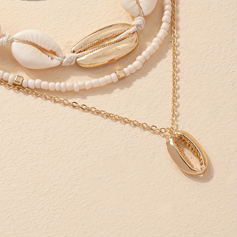 Shell Beaded Necklace Set Minimalist Vacation Style